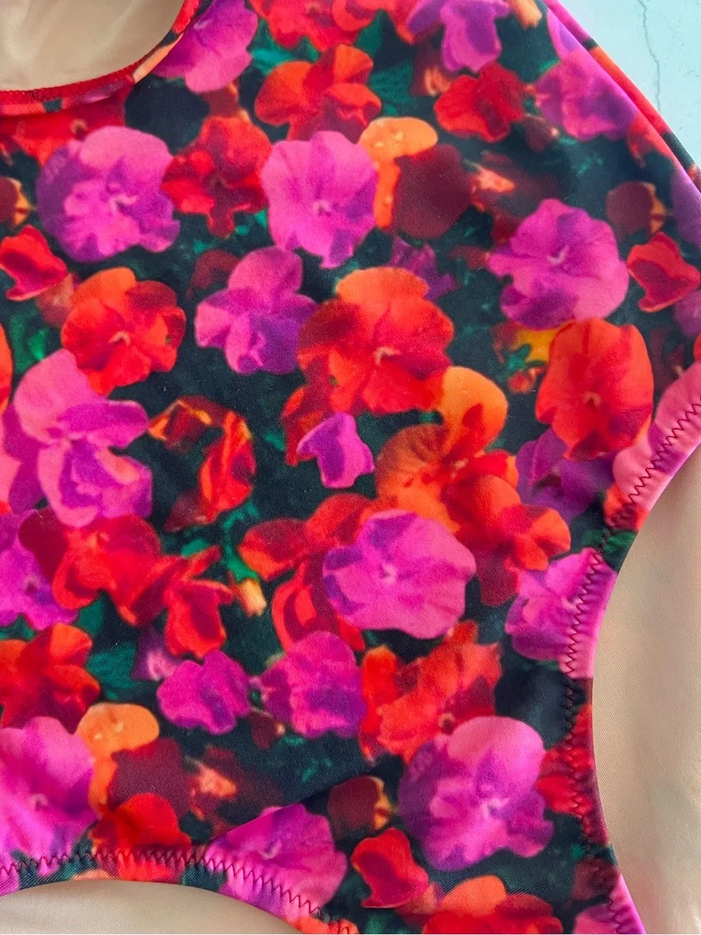 Crewcuts Girl one shoulder Swimsuit pansy floral Size 6-7 NWT